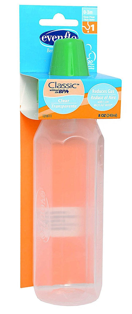 Baby_Bottle_Evenflo_Classic_8_oz_Polypropylene_Clear_with_Slow_Flow_Nipples_Ergonomic_Shape_BPA_Free_Compatible_with_Breast_Pumps_Dishwasher_Safe_Ounces_Milliliters_Measurement_Markers