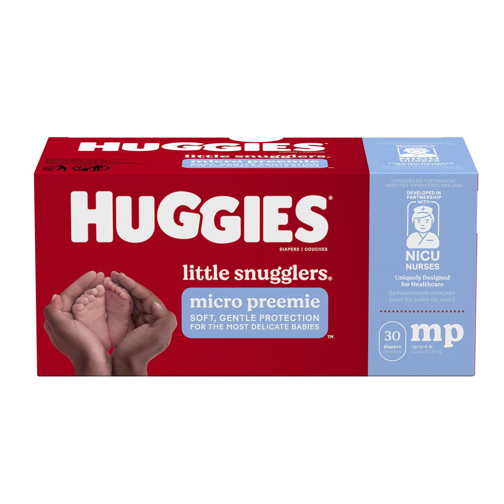 Unisex baby diaper Huggies Little Snugglers Micro Preemie Disposable Heavy Absorbency with gentle skin protection, Huggies helps eliminate leaks, wetness indicator, and umbilical cord cutout