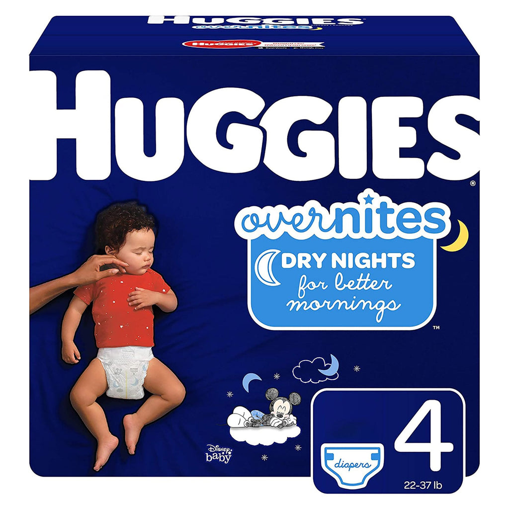 Unisex Baby Diaper Huggies® Overnites Size 4 with Heavy Absorbency for 22-37 lbs, featuring Winnie The Pooh design and up to 12 hours of leak protection