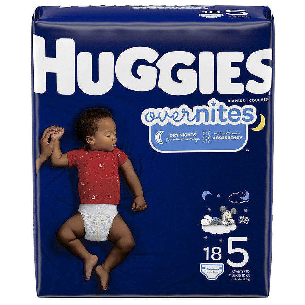 Unisex Baby Diaper Huggies® Overnites Size 5 Disposable Heavy Absorbency (18 Count) with DryTouch Liner, Double Grip Strips, Winnie The Pooh Design, and Wetness Indicator