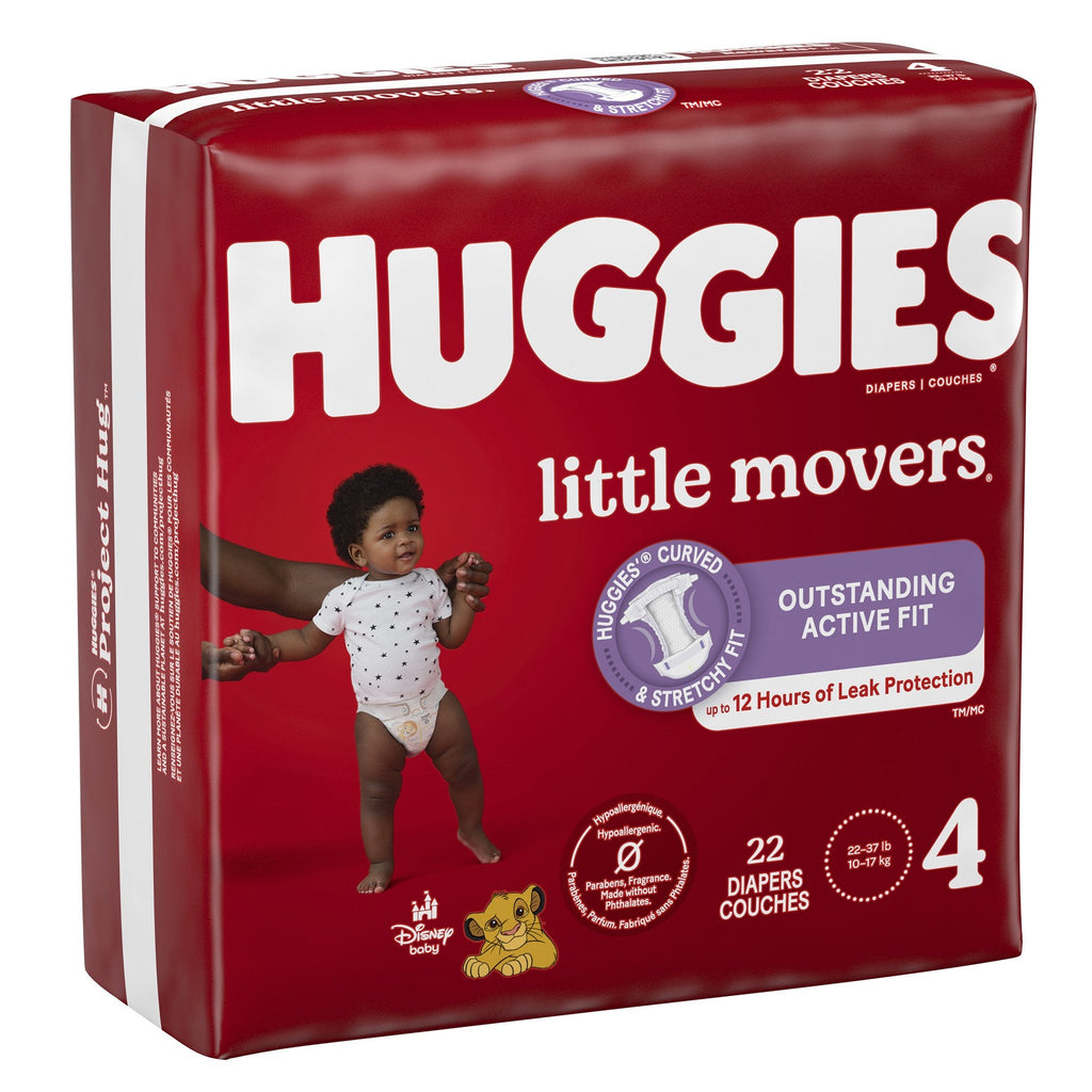 Unisex Baby Diaper Huggies® Little Movers Size 4 with Moderate Absorbency, Disney Kid Design, Refastenable Tabs, Elastic Gathers, and Fast-Absorbing DryTouch Liner