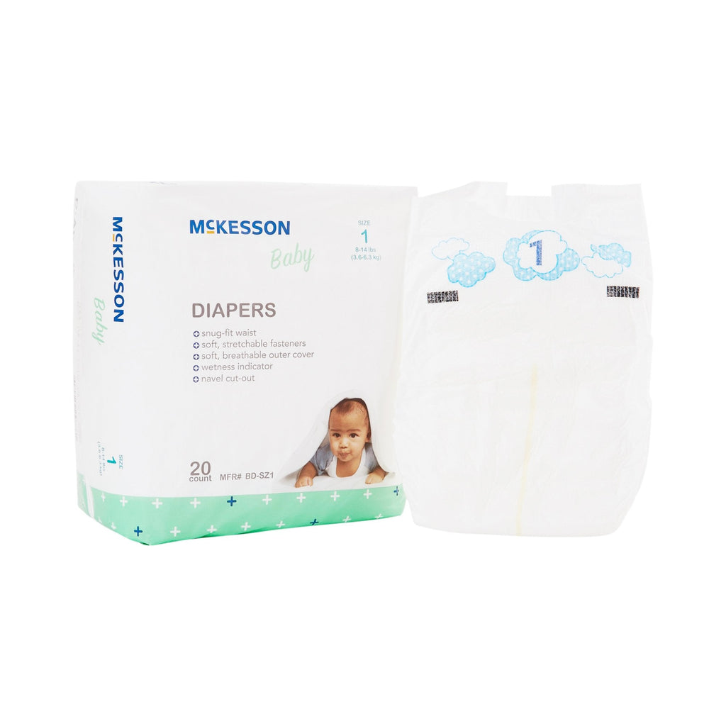 Unisex Baby Diaper McKesson Size 1 Disposable Heavy Absorbency with Navel Cutout and 12-Hour Protection for Babies 8-14 lbs