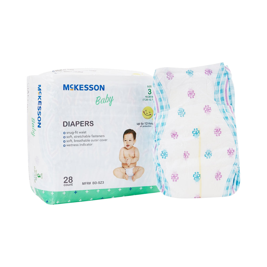 Unisex Baby Diaper McKesson Size 3 Disposable Heavy Absorbency with Ladybug Graphics and FlexFit Waist for 16-28 lbs