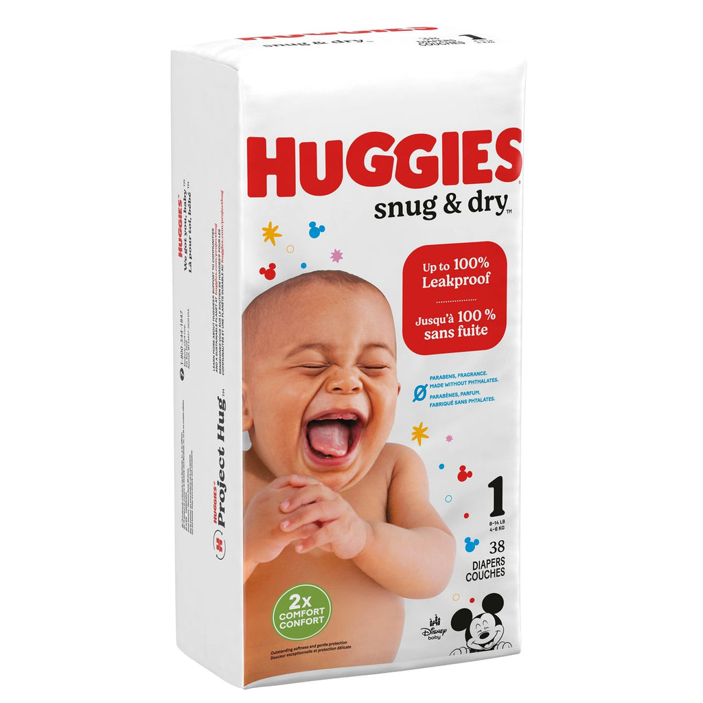 Unisex Baby Diaper Huggies® Snug & Dry Size 1 Disposable Heavy Absorbency (38 count) with Kid Design (Disney), refastenable tabs, wetness indicator