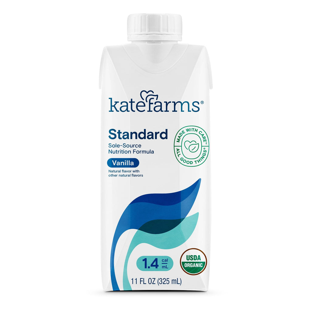 Oral supplement Kate Farms Standard 14 Vanilla Flavor Liquid 11 oz Carton (Case of 12) with plant-based, organic, high calorie, and nutrient-rich ingredients for oral or tube feeding use