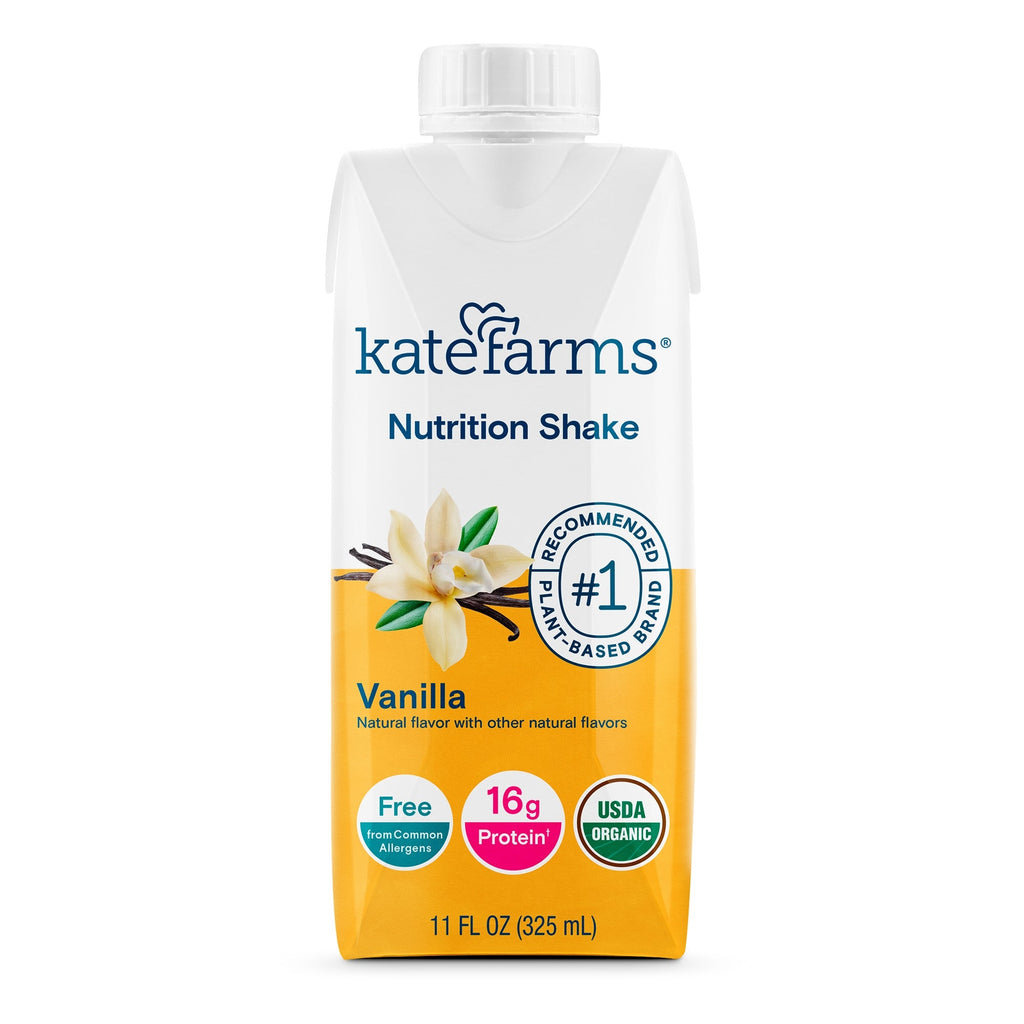 Organic Vanilla Flavor Kate Farms Nutrition Shake 11 oz Carton, Case of 12, USDA organic, Non-GMO, plant-based, vegan, kosher, gluten-free, lactose-free