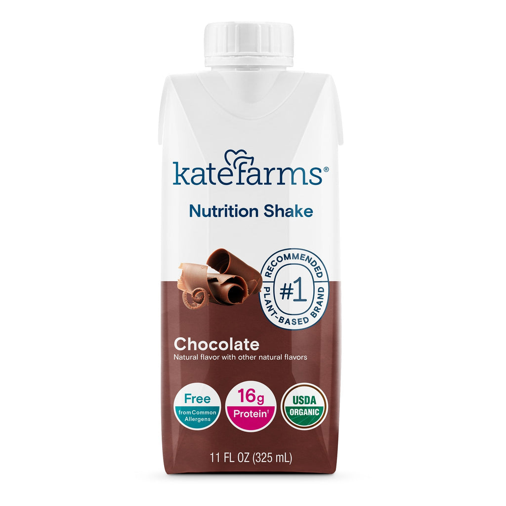 Kate Farms Nutrition Shake Chocolate Flavor Liquid 11 oz Carton - Organic, Non-GMO, plant-based shake with no dairy, soy, or artificial ingredients