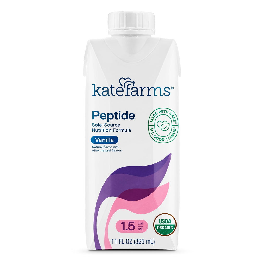 Kate Farms Peptide 15 Vanilla Flavor Liquid 11 oz Carton (Case of 12) - Plant-based, organic, calorically-dense oral supplement with hydrolyzed pea protein, MCT oil, and phytonutrient blend for improved tolerance and weight gain, suitable for ages 1 year and up