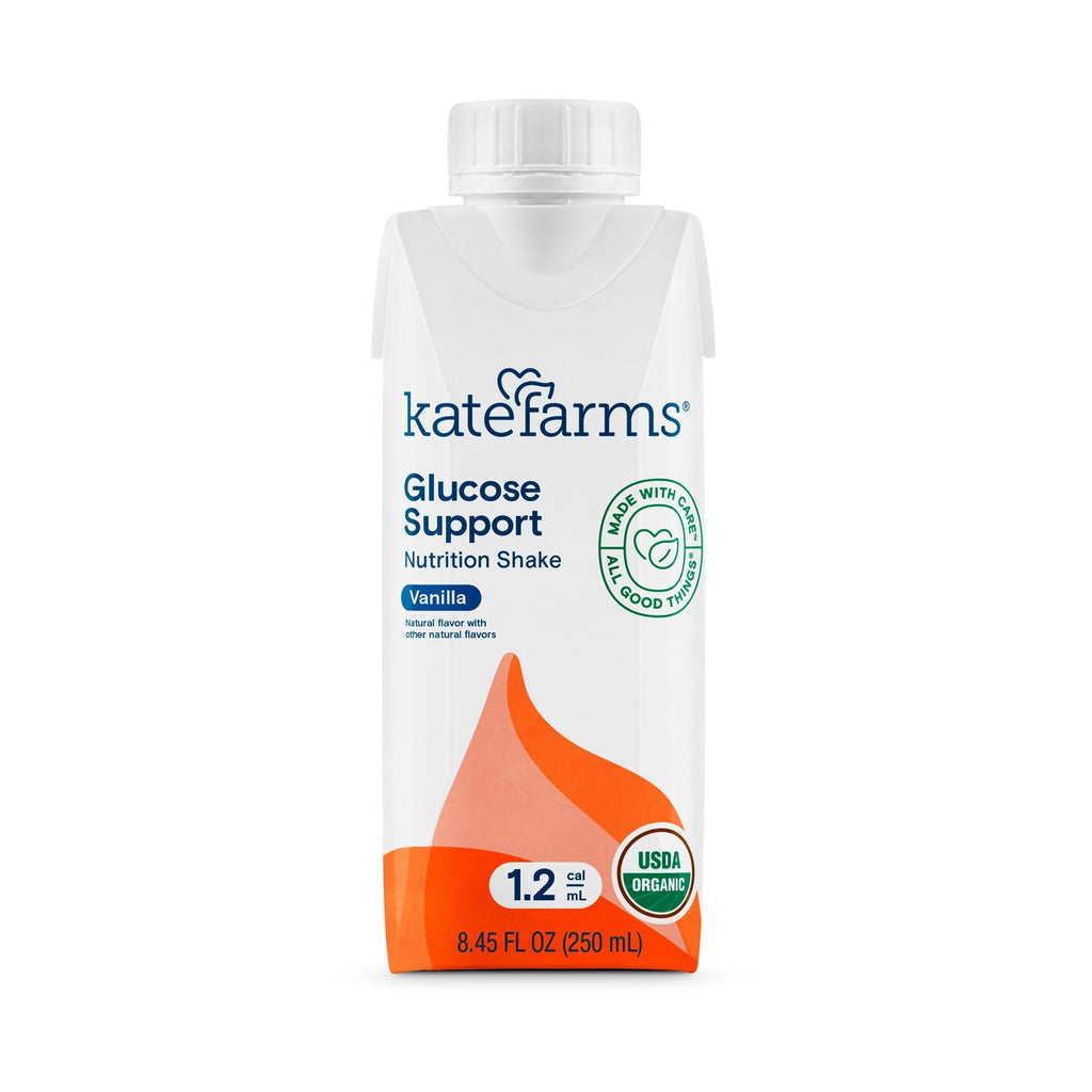 Case of 12 Kate Farms Glucose Support 12 Vanilla Flavor Liquid 845 oz Cartons, plant-based, organic, with unique blend for blood sugar management and key nutrients, suitable for ages 1 year and up