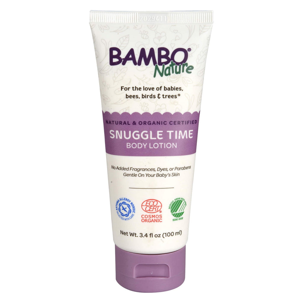 Image of Baby Lotion Bambo® Nature Snuggle Time 34 oz Tube Unscented Lotion (6 Pack) with gentle, soothing moisturizing cream for baby's sensitive skin, made with natural and certified organic ingredients, free of perfumes, parabens, and dyes, certified eco-friendly, vegan, and dermatologist tested