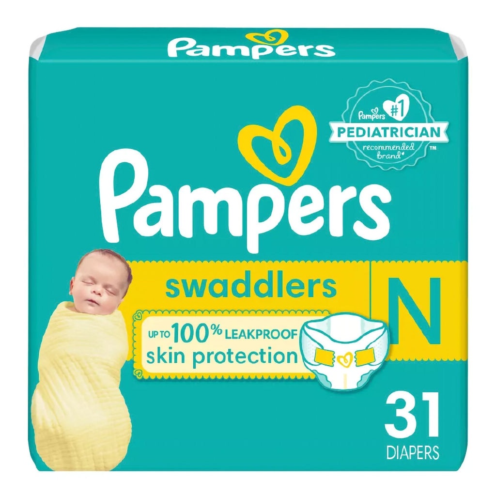 Unisex baby diaper Pampers Swaddlers with heavy absorbency, size 0, featuring kid design and refastenable tabs - ideal for newborns up to 10 lbs