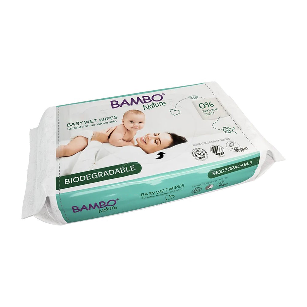 64 count Bambo Nature unscented baby wipes in soft pack