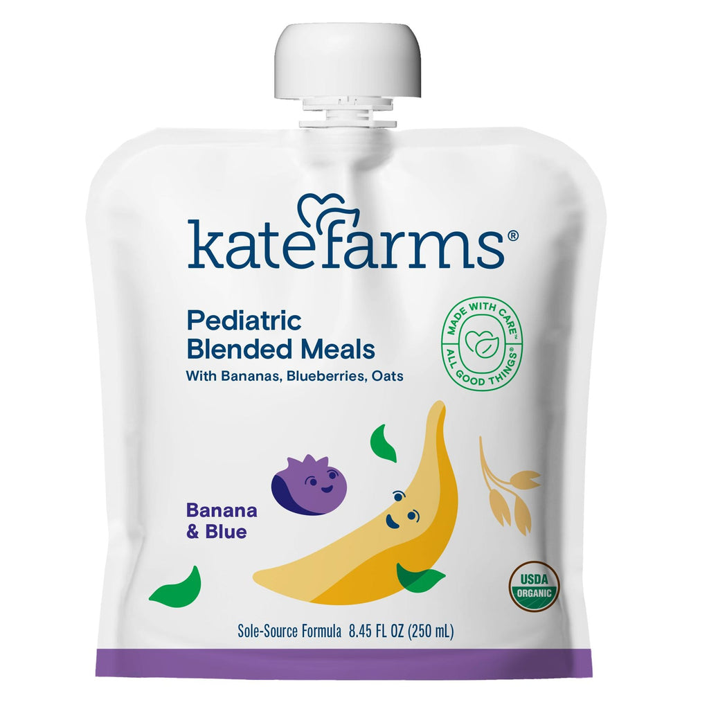 Kate Farms Pediatric Tube Feeding Formula Banana Blueberry Flavor Pouch Liquid Organic Pea Protein 845 oz 250 mL Case of 12 with vitamins and minerals