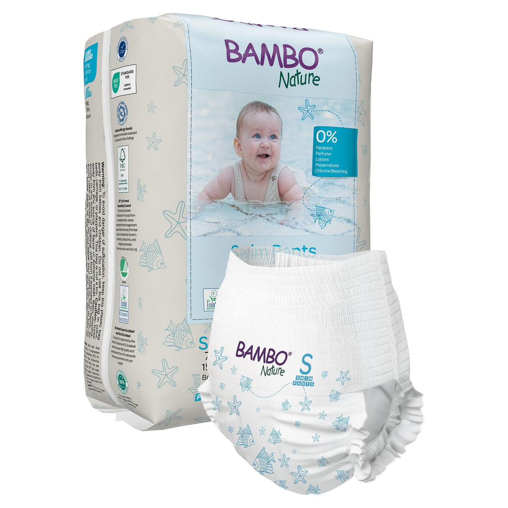 Unisex small disposable swim diaper with tear away seams and heavy absorbency Designed for comfort and flexibility with double leak barriers Suitable for sensitive skin