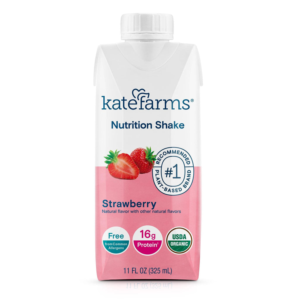 Kate Farms Nutrition Shake Strawberry Flavor Liquid 11 oz Carton - USDA Organic, plant-based, non-GMO, vegan, kosher, allergen-free, 27 vitamins and minerals, 16 grams of organic pea protein