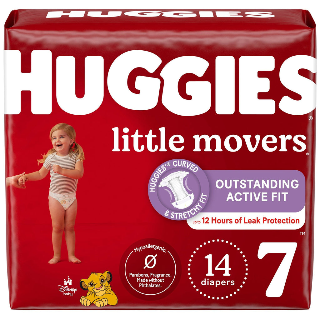 Unisex Baby Diaper Huggies® Little Movers Size 7 Disposable Moderate Absorbency (14 Count) - Kimberly Clark Huggies® Little Movers baby diaper with breathable backing, fastening tabs, elastic gathers, and Disney design for over 41 lbs