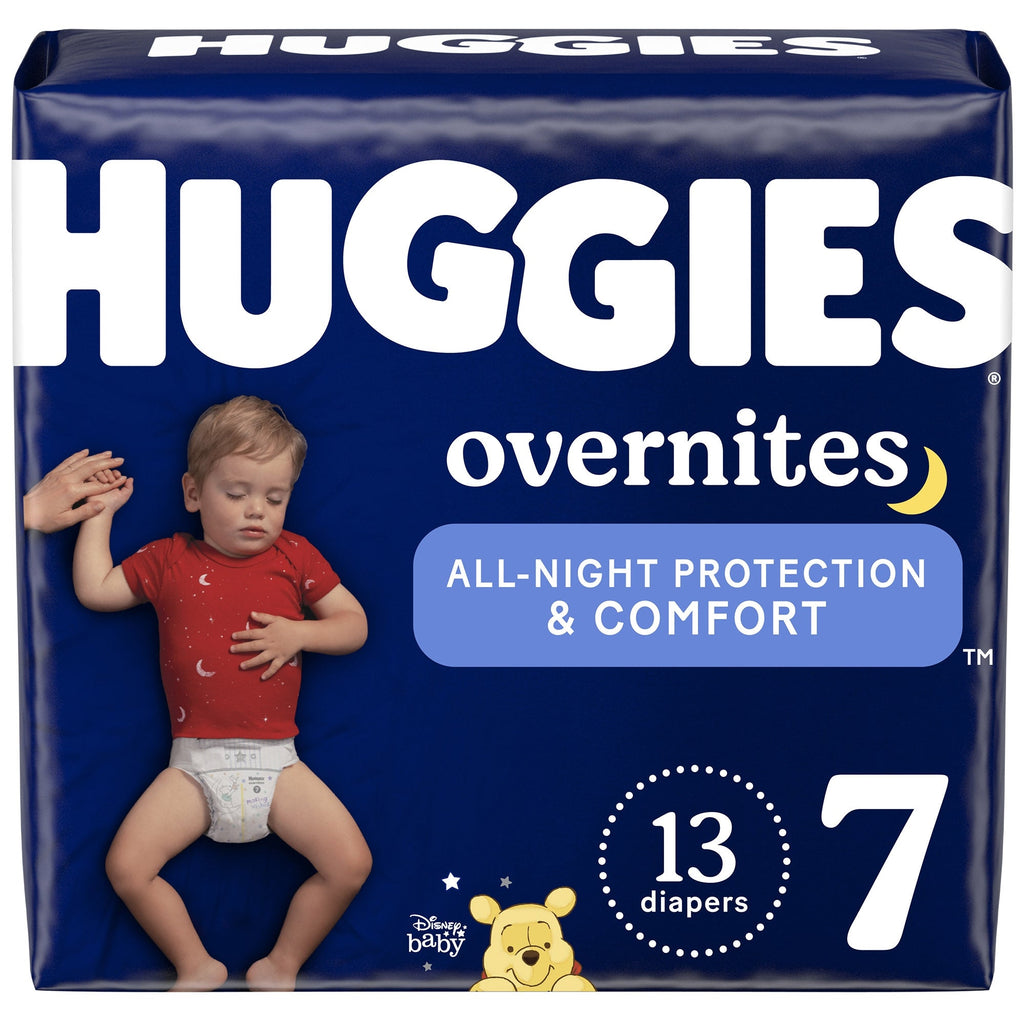 Unisex Baby Diaper Huggies® Overnites Size 7 Disposable Heavy Absorbency (13 Count) with DryTouch Liner, Breathable Backing, Disney Kid Design, Refastenable Tabs, and Up to 12 Hours of Nighttime Leak Protection