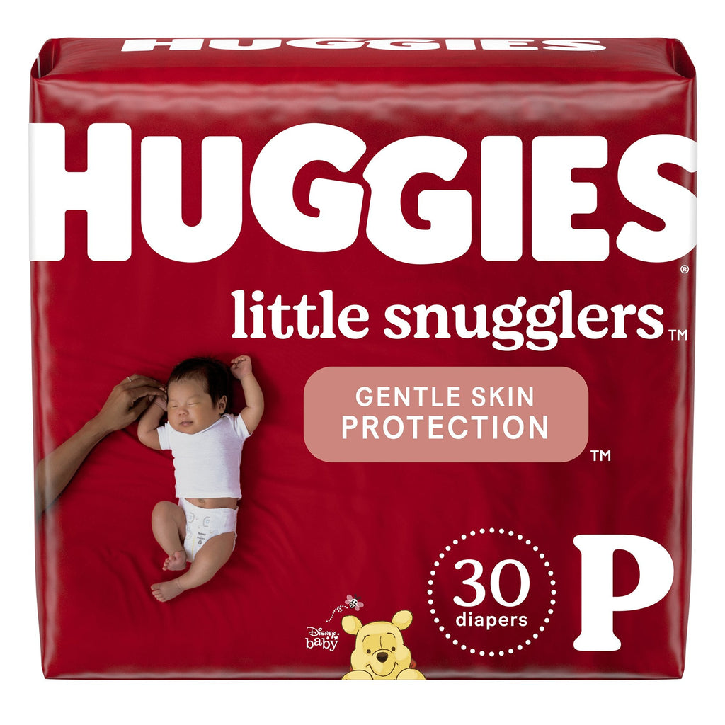 Unisex baby diaper Huggies® Little Snugglers Preemie with heavy absorbency and gentle skin protection features, in a kid design (Winnie The Pooh) color, made by Kimberly Clark in the United States