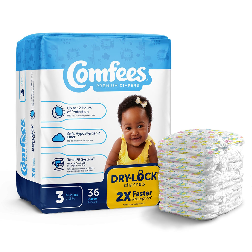 Unisex Baby Diaper Comfees® Size 3 Disposable Moderate Absorbency (36 Count) with Comfees® Total Fit System™ and up to 12 hours of DriNite® protection