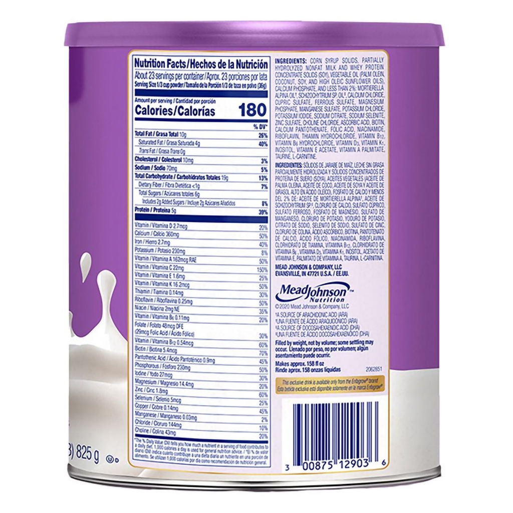 Enfagrow® Premium Gentlease® Toddler Unflavored Can Powder - side view with 291 oz size and 291 oz calories information