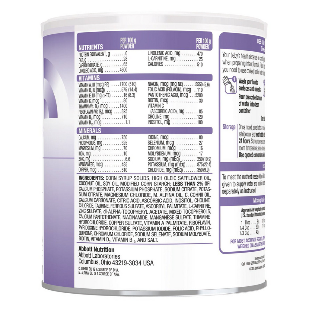  Pediatric Oral Supplement Pro-Phree® Unflavored Can Powder Protein-Free, Iron, Vitamins, Minerals - 141 oz close-up of the powder and nutritional information on the label