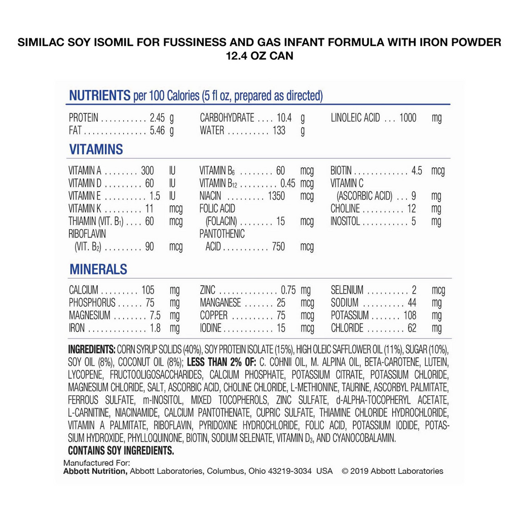 Infant Formula Similac® Soy Isomil® Unflavored Can Powder for Galactosemia and Lactose Intolerance - 124 oz